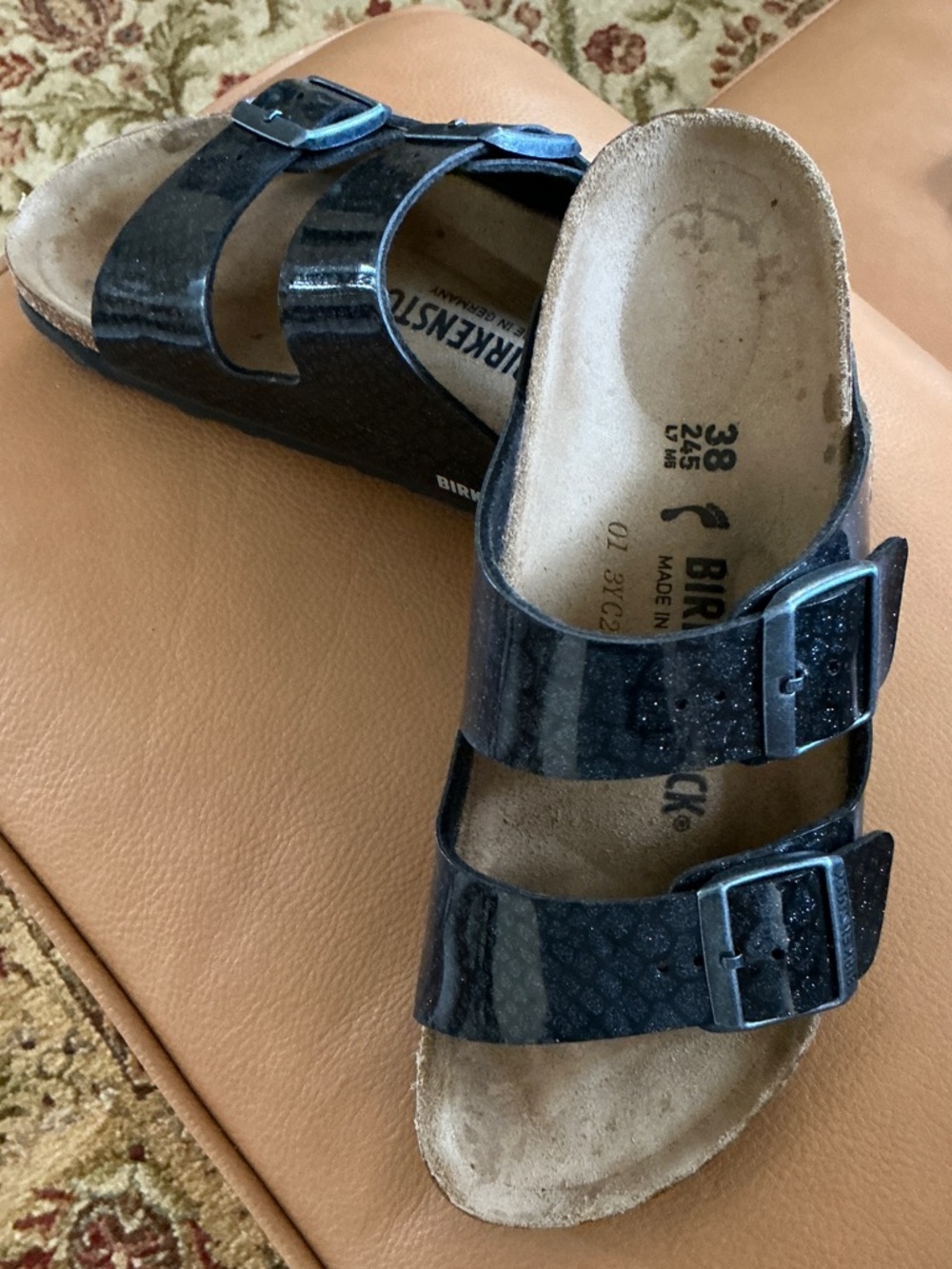 Birkenstock Women’s Black Two-Strap Sandals with Buckles